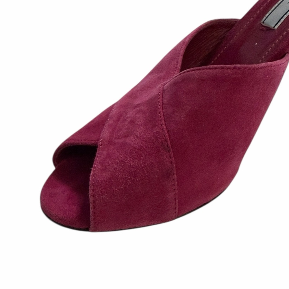 Prada Fuchsia Suede Crisscross Heeled Mules Size 37 - Picture 9 of 11